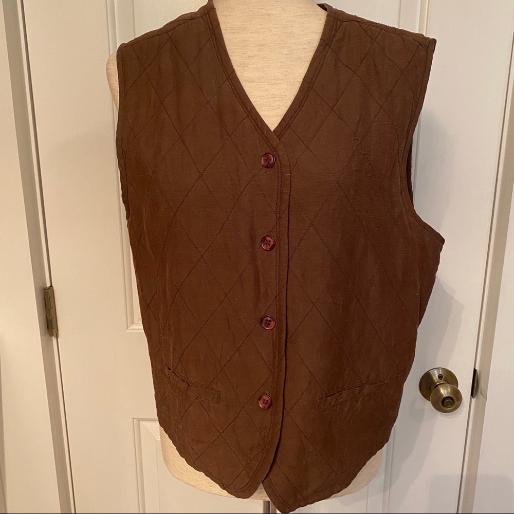 DEBRA DeROO VEST BROWN QUILTED BUTTON CLOSE SIZE S SMALL JACKET COAT